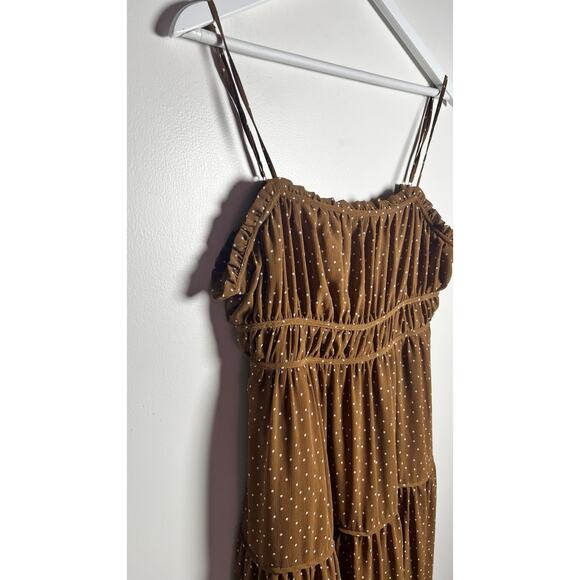 Madewell Size 6 Sophia Cami Tiered Midi Dress in Dot Brown Tie Back Zip *read* - Picture 6 of 15